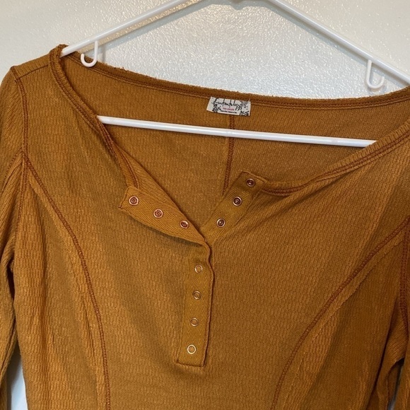 Free People | Sloane Bodysuit textured  Amber Rust mid button up long sleeve s - Picture 10 of 14
